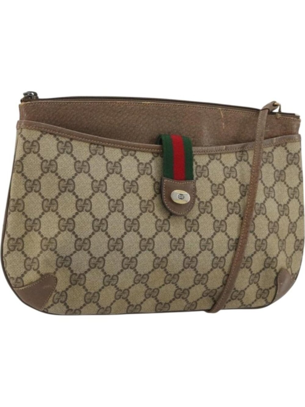 GUCCI GG Supreme Web Sherry Line Bag PVC Beige Gold 904 02 026